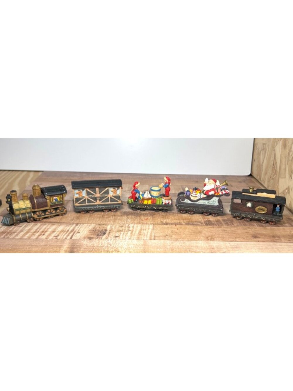 Vintage 1998 Santa Christmas Train Figurine Set With Painted Details & Reindeer
